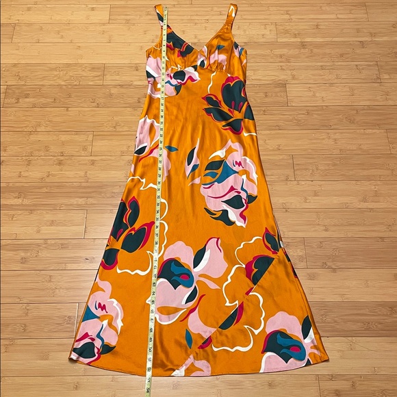 Reformation Daytona Silk Dress Medium Sleeveless Orange Floral Midi V Neck - Picture 15 of 16